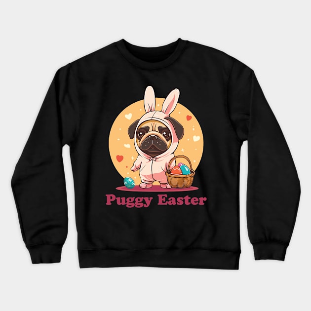 Easter bunny pug easter eggs Crewneck Sweatshirt by StepInSky